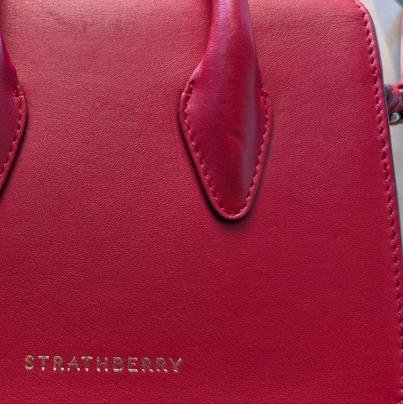[Strathberry] Authentic Ruby Red Nano Tote Gold Hardware with Leather Strap - Picture 13 of 15